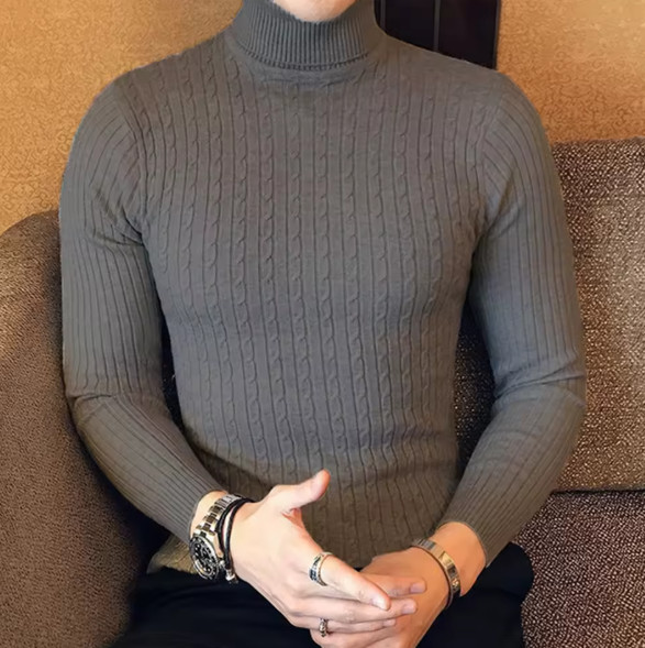 Winter Turtleneck Pullovers Warm Solid Color Men's Sweater Slim Pullover Men