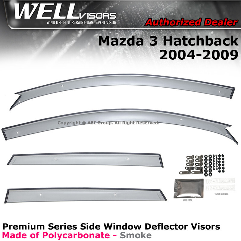 WELLvisors for Mazda 3 04-09 Hatchback Side Window Visors Clip-on Wind Deflector