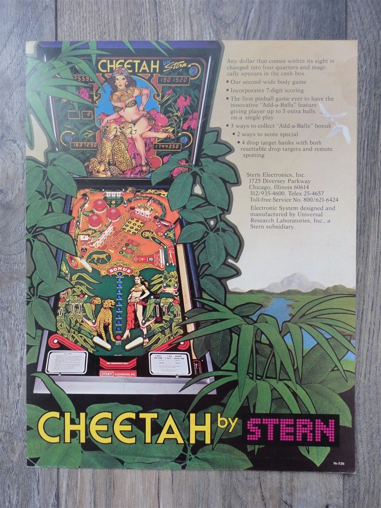 Cheetah Pinball Machine Flyer Stern Original Brochure D