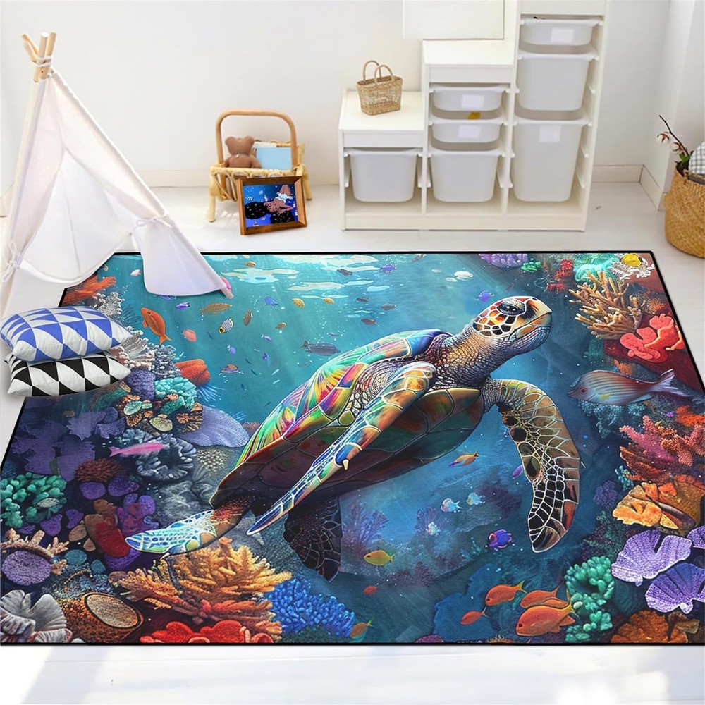 Sea Turtle Rug - Rugs for 4'6" x 6' (Rectangular), Multi-043