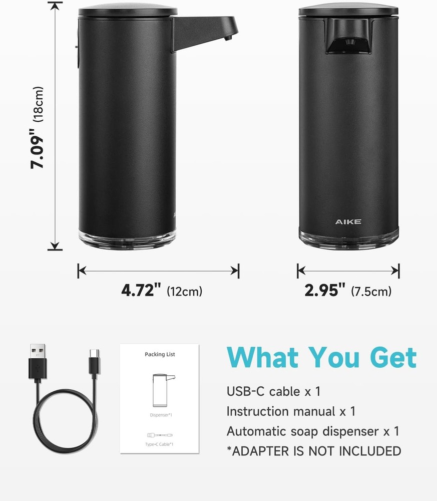 SensePro Automatic Soap Dispenser Type-C Rechargable, Stainless Matte Black C...