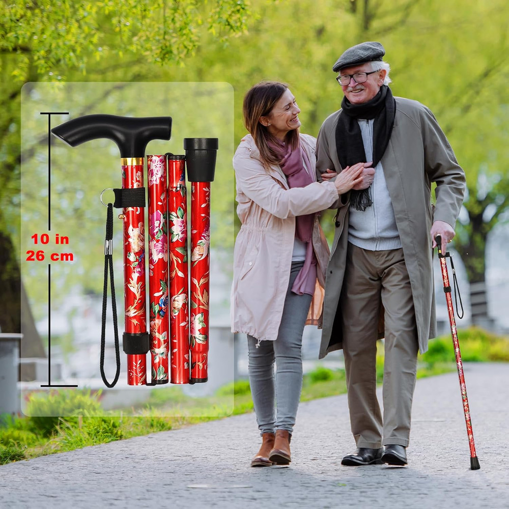 Folding Cane, Portable 5-Level Adjustable Height Walking Stick with Foldable Des