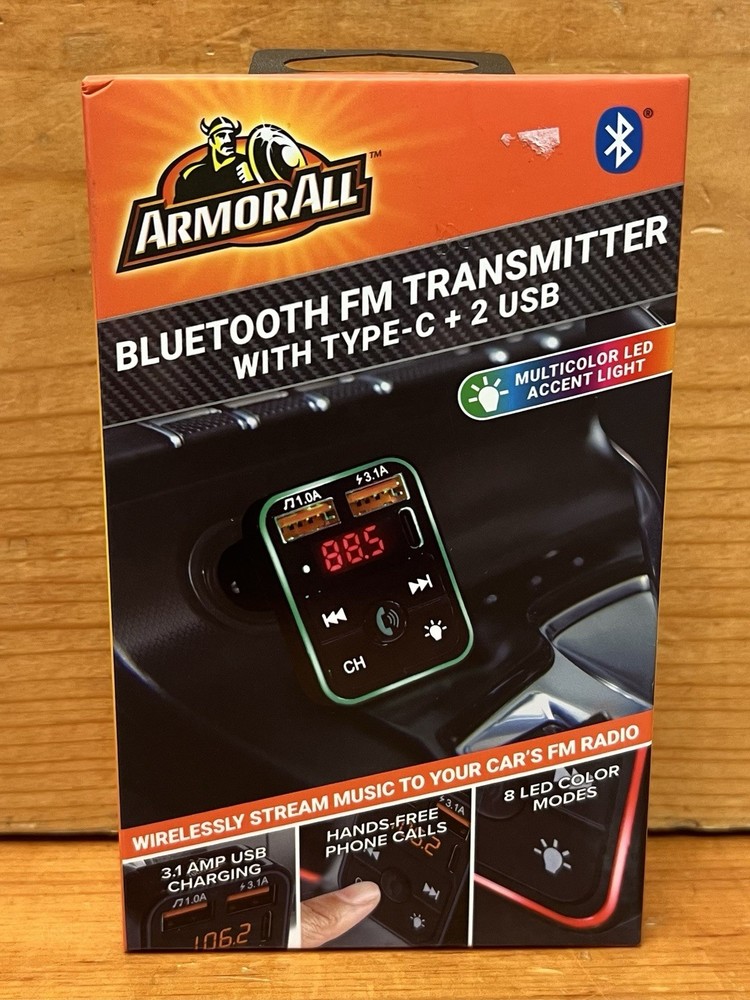 ArmorAll AHF9-1013-BLK Bluetooth FM Transmitter With Type-C + 2 USB