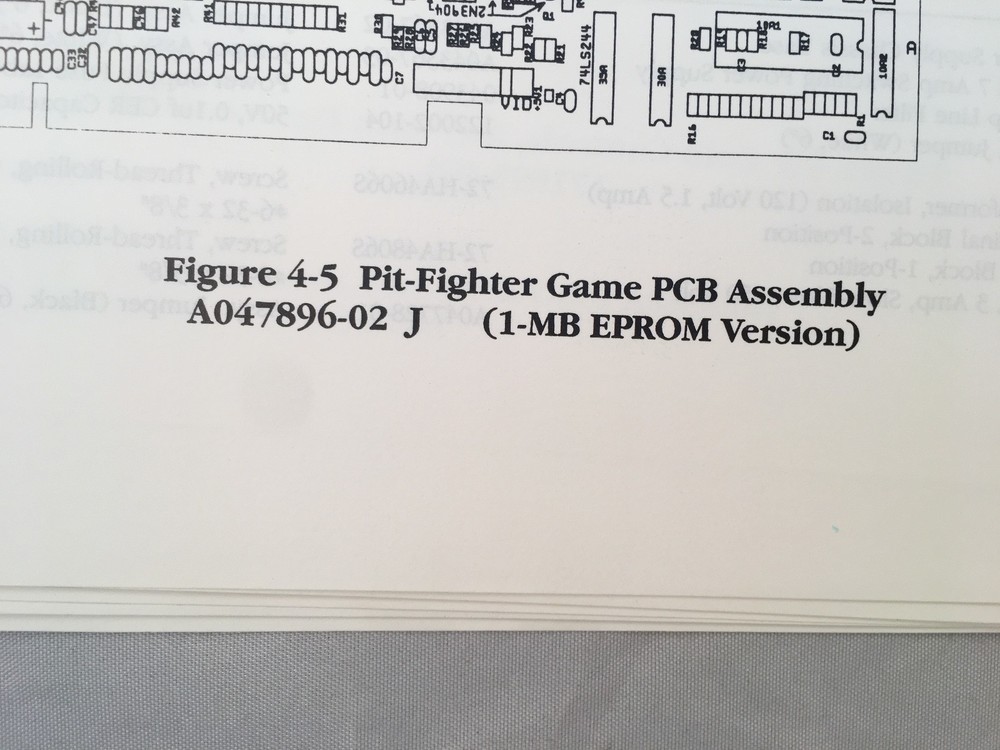 Pit-Fighter Atari Arcade - Owners manual w/ Schematics