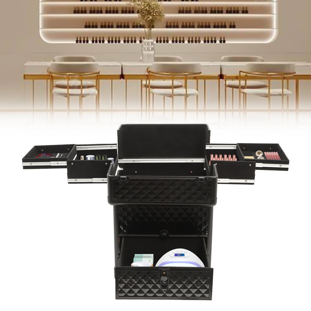 Makeup Trolley Rolling Makeup Train Case Durable Large Capacity Organizer W/lock