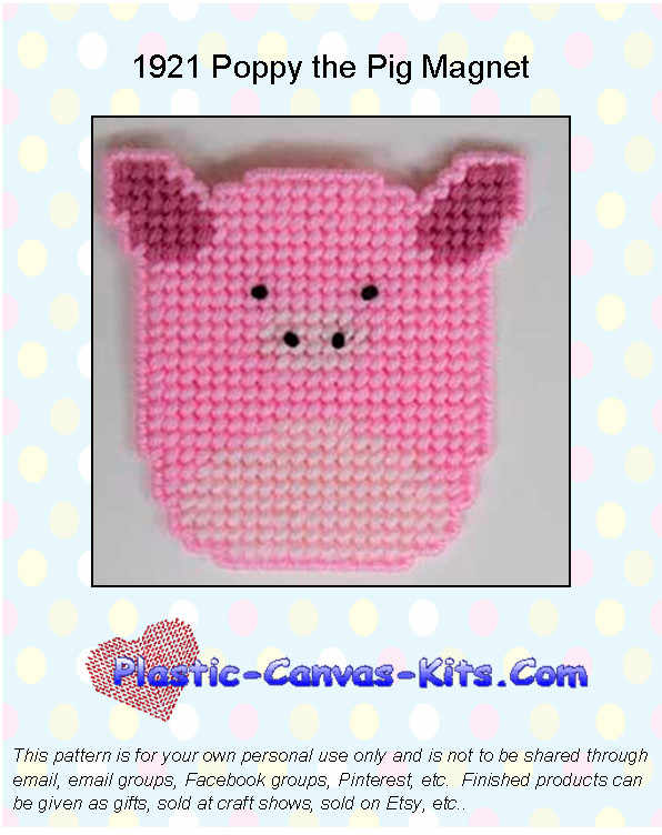 Poppy the Pig Magnet - Plastic Canvas Pattern or Kit