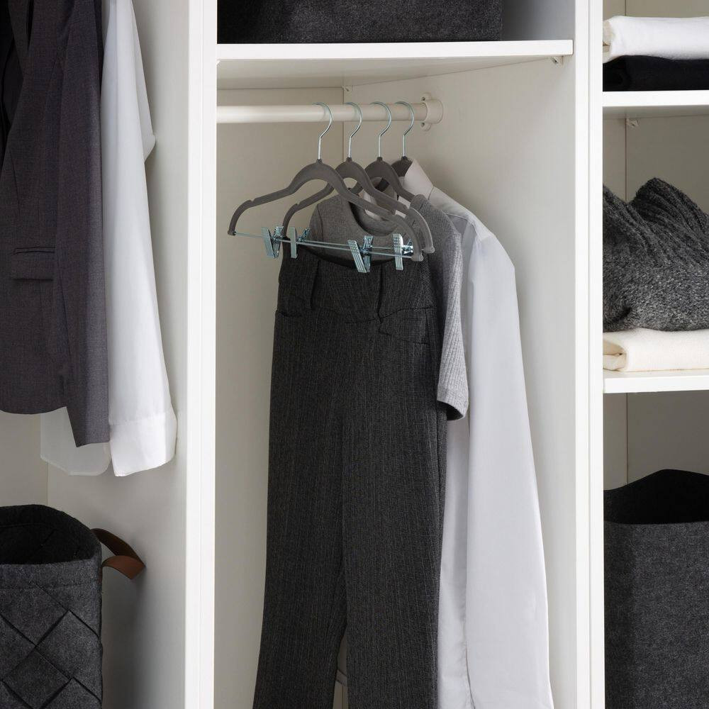 12 Pack Velvet Hangers with Clips in Grey