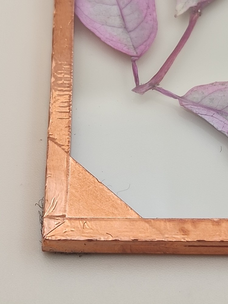 Copper Foiled Frame/Pressed & Dried Flowers Between Glass Coasters