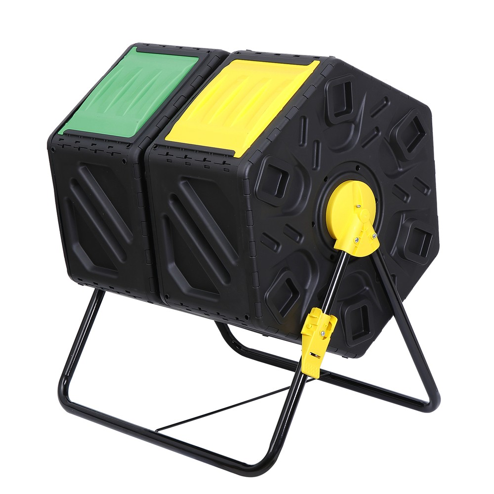 Practical Dual Compost Bin 360 Degrees Rotation Tumbling Fast Operation Compost