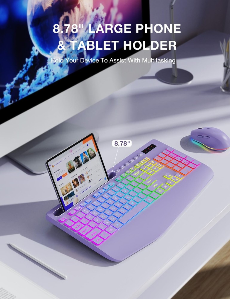 SABLUTE Wireless Keyboard and Mouse Combo, 9 Backlit Effects, Wrist Rest, Pho...
