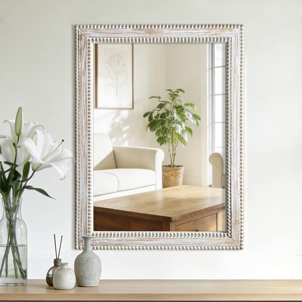 24x32 Inch Rectangular Wood Wall Mirror Rustic Farmhouse Decorative Mirrors w...