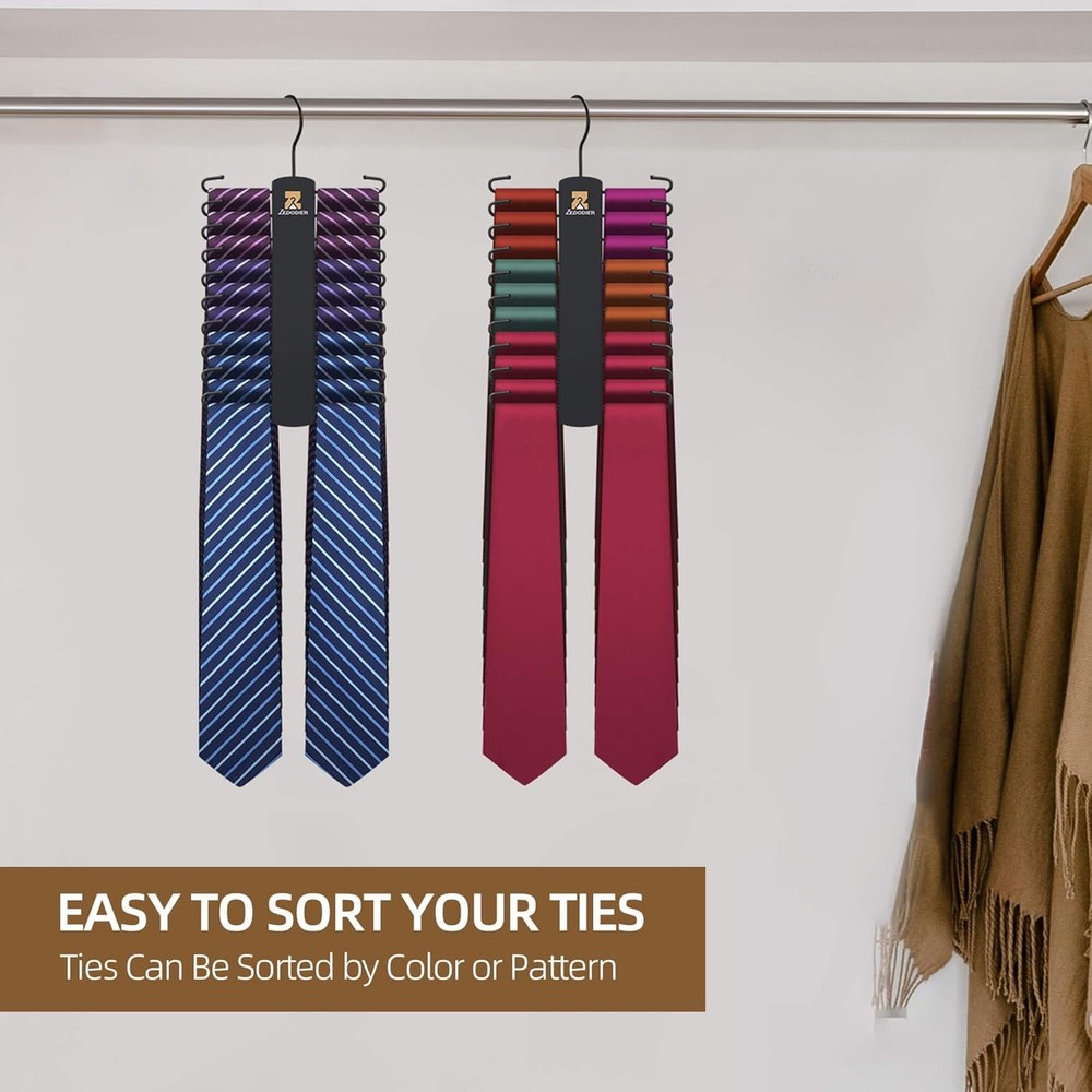 ZEDODIER 2 Pack Tie Hanger with 40 Hooks, Space Saving Necktie 2 Pack, Black