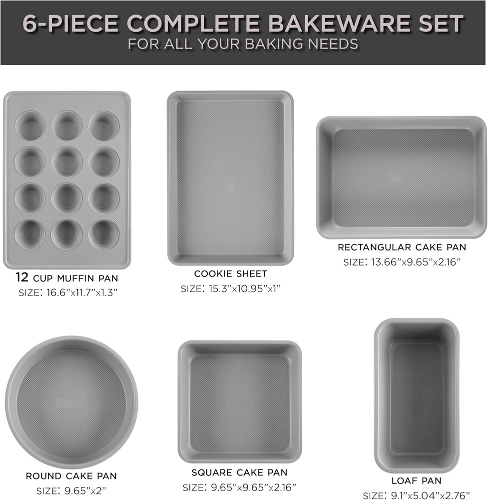 Nonstick Stackable Bakeware Set - Durable, Easy Release Baking Set, Taupe, 6 Pcs