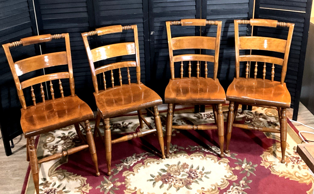 4 Vintage Nichols & Stone Solid Maple Windsor Dining Chairs Colonial Farmhouse