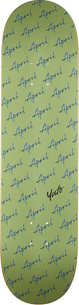 April Yuto Horigome Script Logo Green 8.0 Skateboard Deck