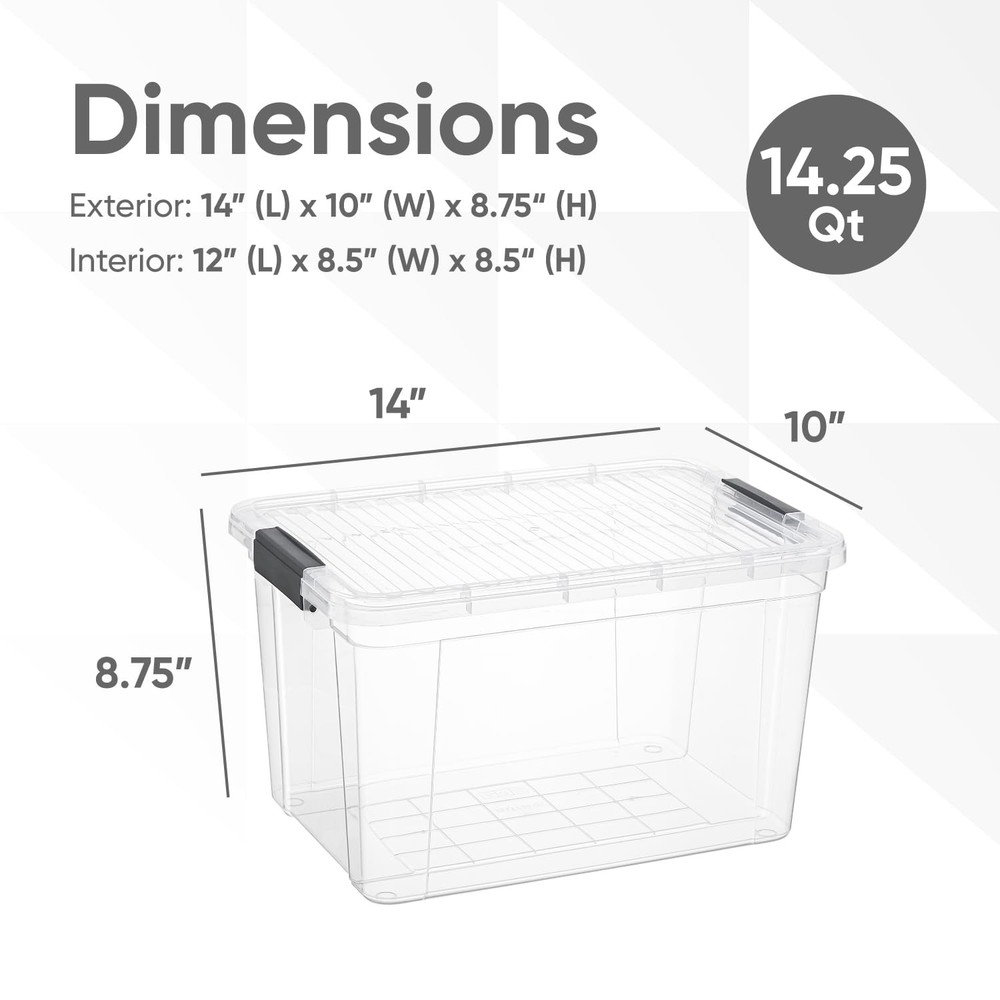 Superio 14.25 Quart Clear Stackable Storage Bin Durable Organizing Container
