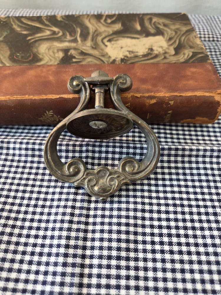 Antique French Victorian Style Brass Drawer Pull  Intricate  Scrollwork
