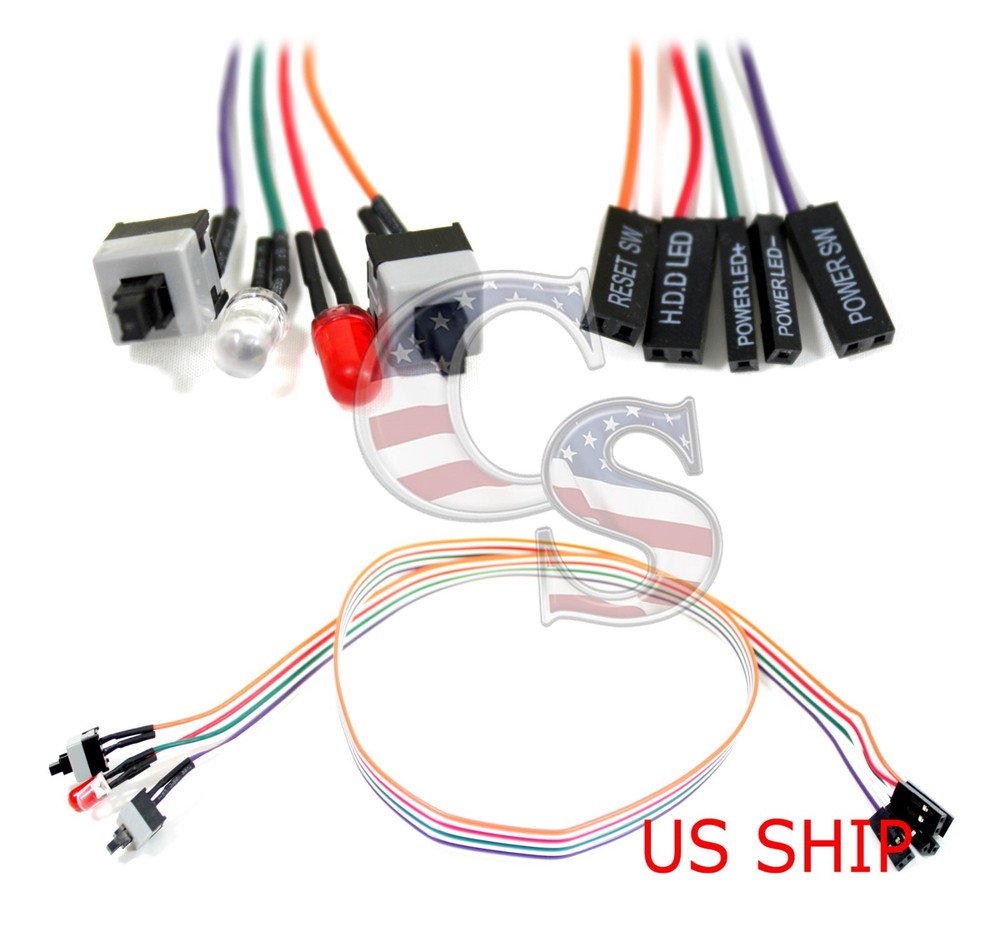 Desktop Computer Case ATX Power & Reset 2 Switch Cable & HDD Power LED Lights