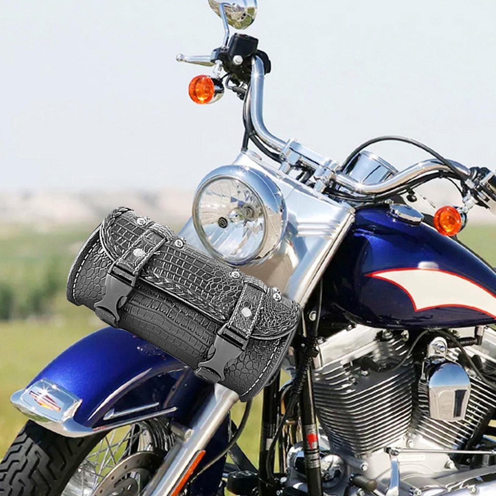 Handlebar Tool Bag PU Leather Motorcycle Front Fork Saddle Storage Pouch Luggage