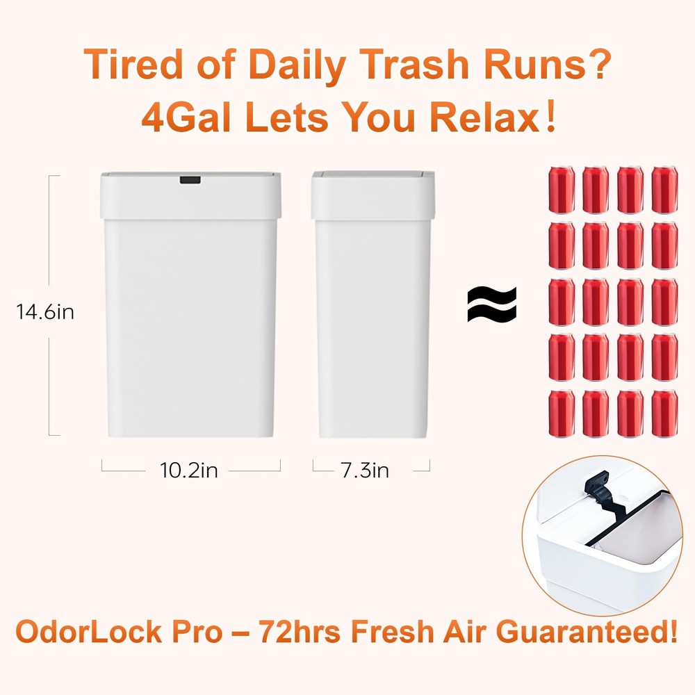 Gallon Motion Sensor Bathroom Trash Can with Lid, Automatic Garbage Bin for B...