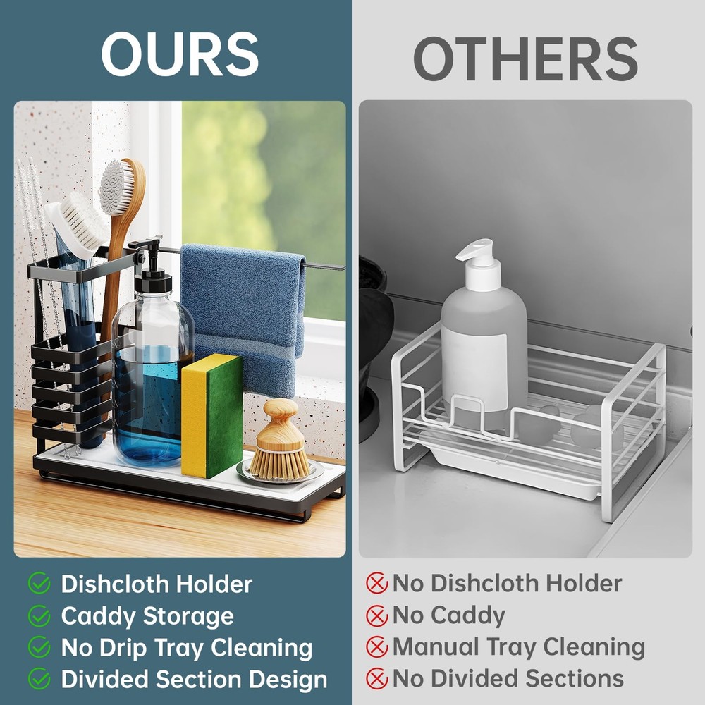 NiHome Multifunctional Kitchen Sink Caddy Organizer with Elevated Brush Holder,