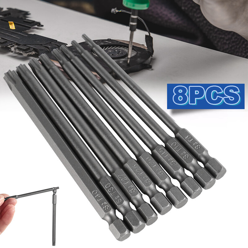 8PCS 100mm Extra Long Torx Screwdriver Bits Set - Security Hex Magnetic