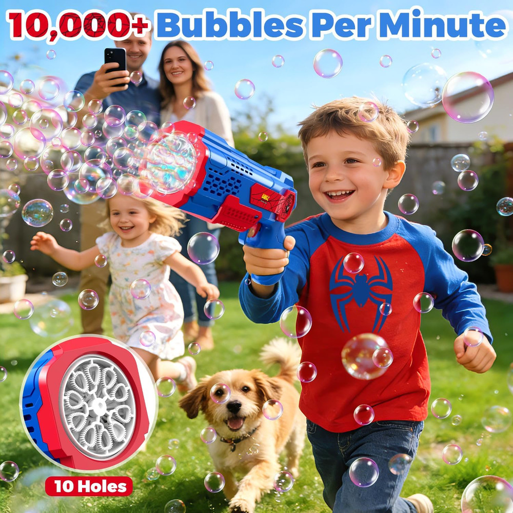 Bubble Gun Machine for Kids: 10,000+ Bubbles/Min Automatic Blower with LED Light