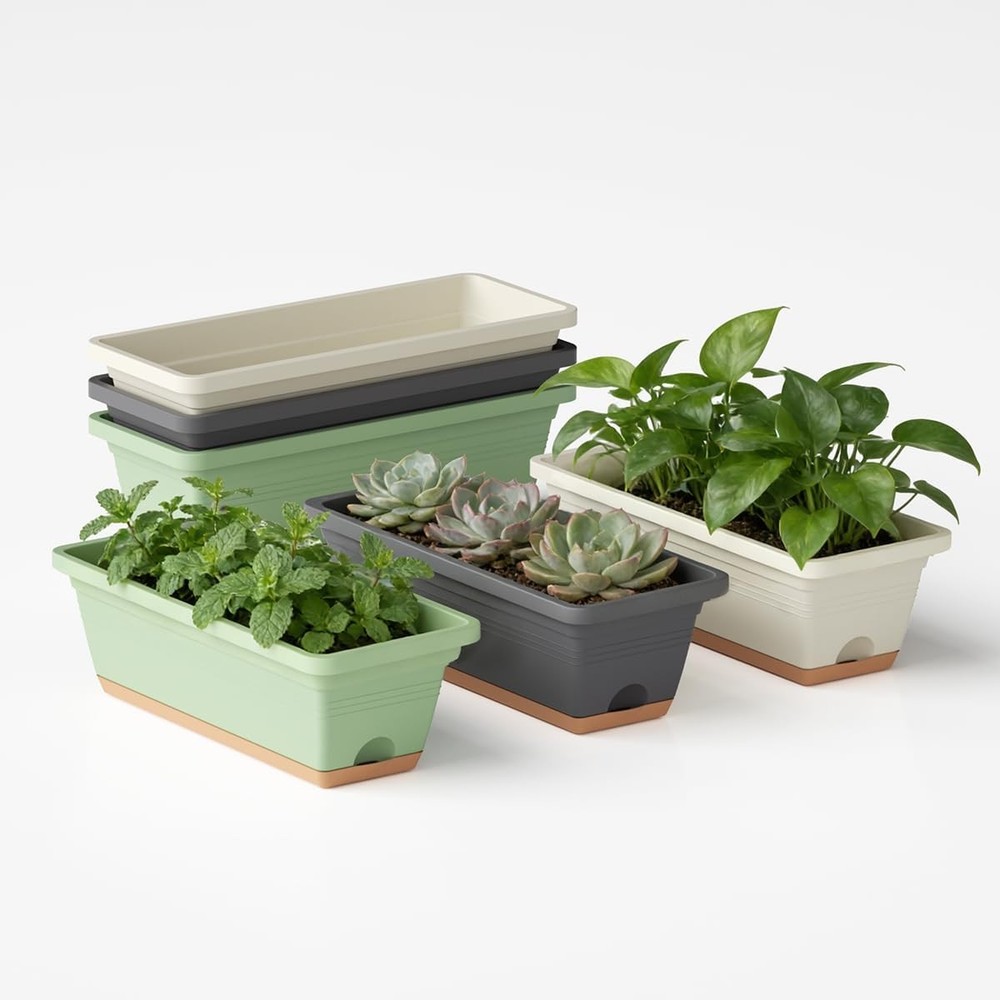 Window Box Planter 6 Pack Plastic Vegetable Flower Window Planters Boxes 16