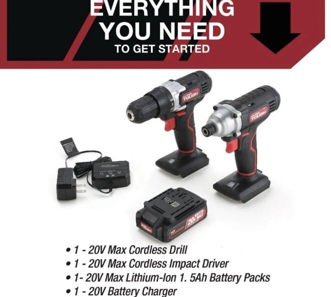 New 2 Tools Hyper Tough Cordless Drill - 20V Impact Driver -Combo Kit -Fast Ship