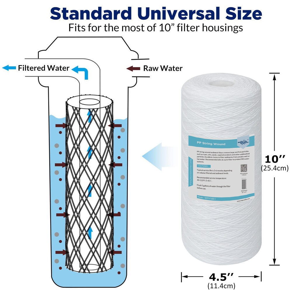 Whole House Water Filter Housing System 10" x 4.5" String Sediment Filtration