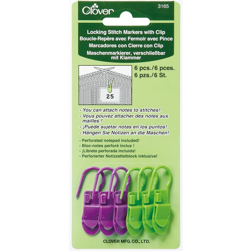 Clover 3165 Locking Stitch Markers W/Clips-6/Pkg