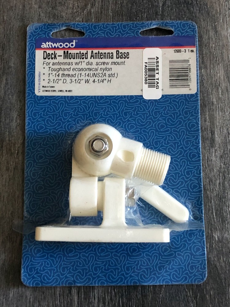 Attwood Deck Mounted Antenna Base with Adjustable Ratchet Mount Nylon White