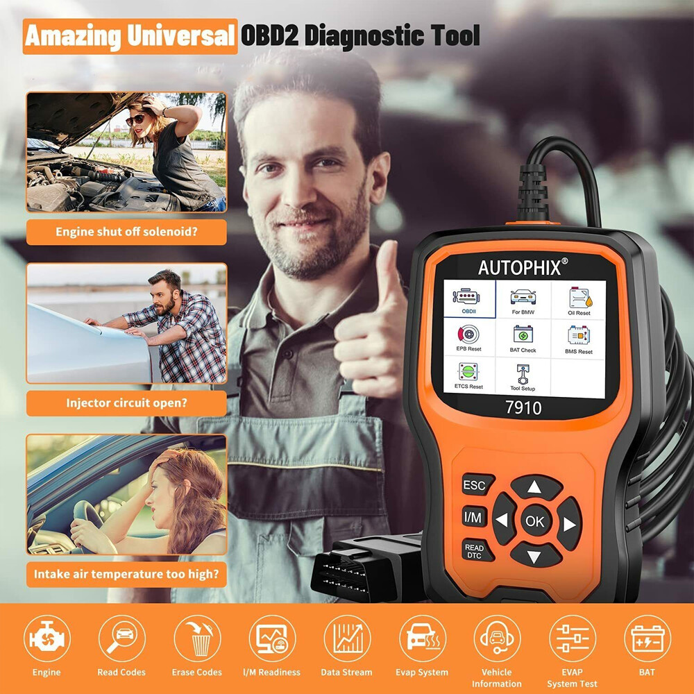 7910 OBD2 Scanner Code Reader Check Engine Fault Scan ABS SRS Diagnostic Tool