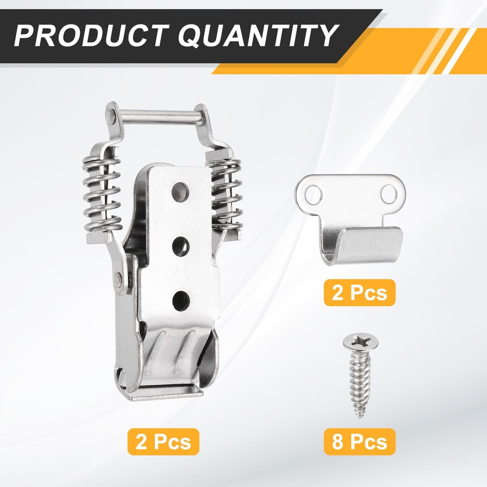 Stainless Steel Spring Loaded Toggle Latch with Angle Hook, (L,Silver) (2 Pcs)