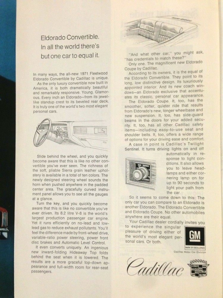 1971 Cadillac Eldorado Convertible Print Ad Binoculars