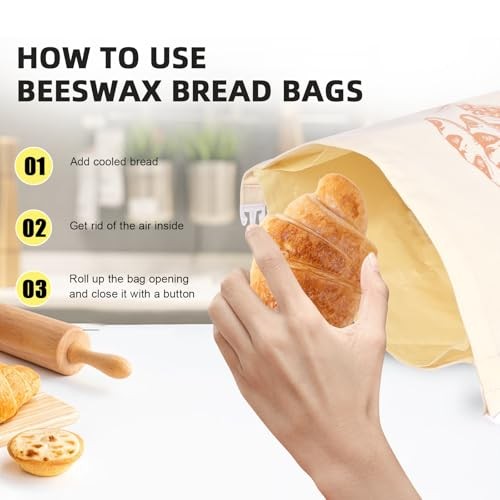 2 Pack Beeswax Bread Bags with Replaceable Liners,Reusable Bread Bags for Brown