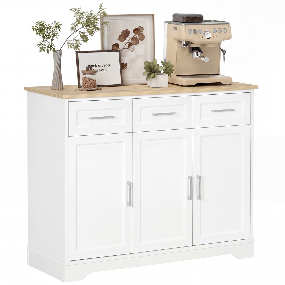 HOMCOM Buffet Cabinet, Modern Kitchen Sideboard with 3 Drawers White
