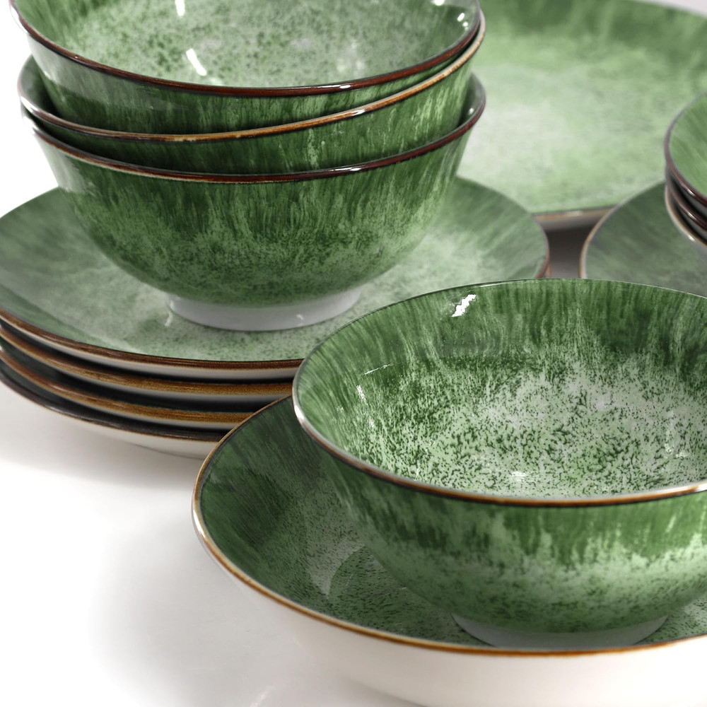 Oceanus 16 Piece round Shape Porcelain Double Bowl Dinnerware Set, Tableware Set