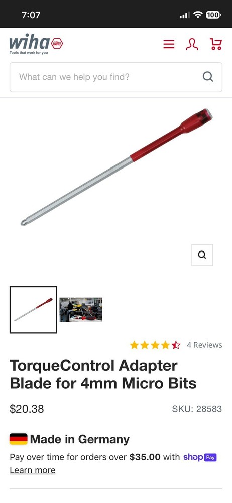 Wiha Tools 4mm TorqueBit Adapter
