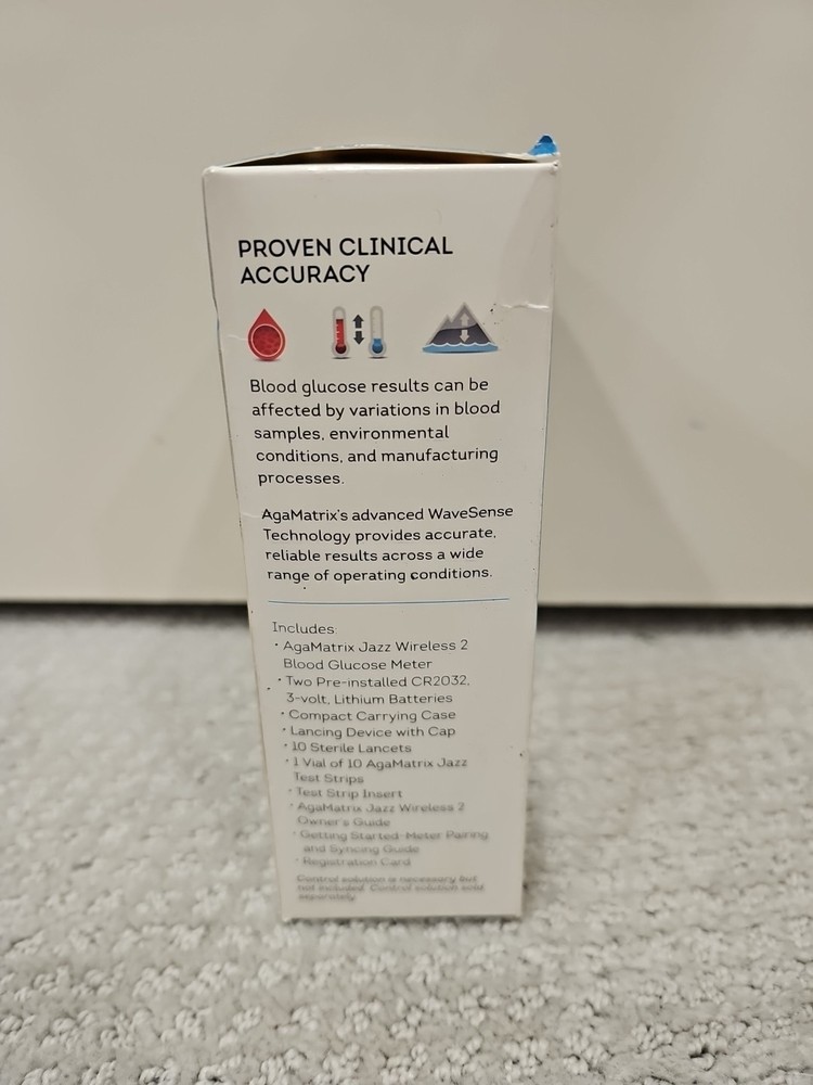 NEW Sealed! AgaMatrix Bluetooth Glucometer Wavesense Jazz Wireless 2 Syncs Power