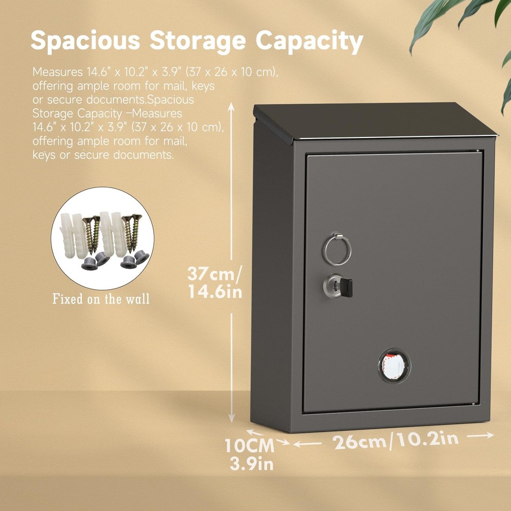 Wall Mount Mailboxes Rust Resistant Locking Mailbox for Outside with Key Lock