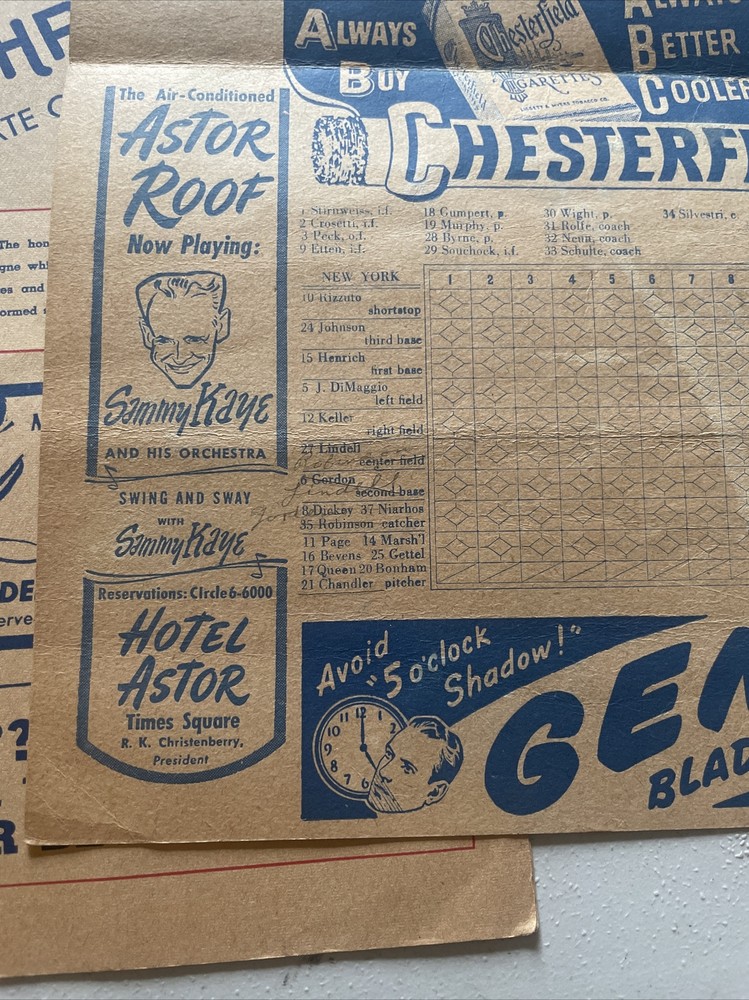 1946 NEW YORK YANKEES Program / Vs Chicago score card