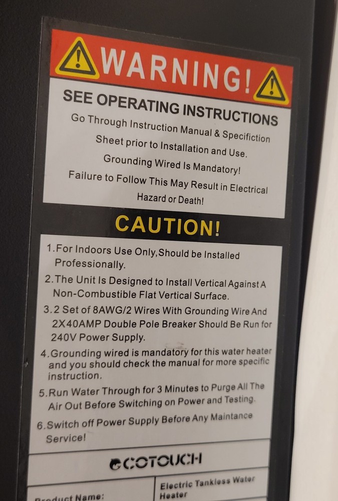 COTOUCH Electric Tankless Water Heater ECO180B 18kW Max Amp 75 Free Shipping!!