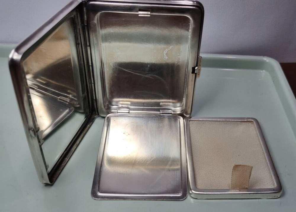 Floral German Sterling Silver 128 gm Multi Chamber Compartment Compact w/ Mirror