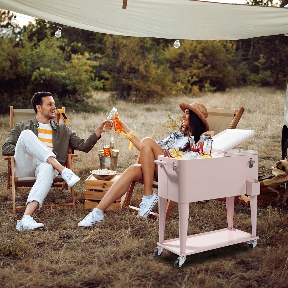 80QT Pink Outdoor Rolling Cooler