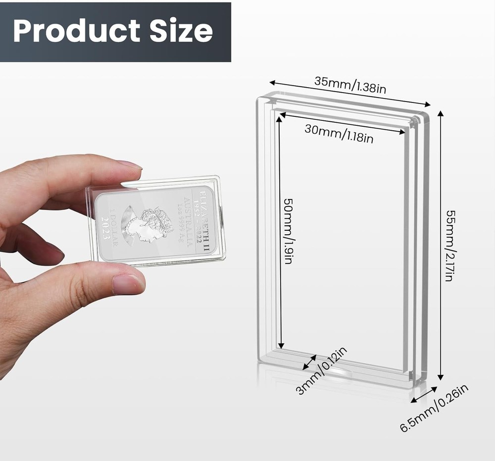 30x50 mm Acrylic Storage Container 5-50 Pcs Silver Bar Holder Gold Storage Case
