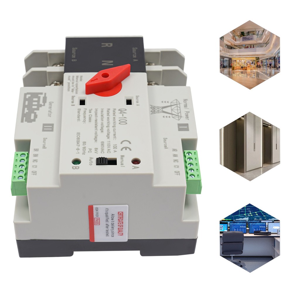 Automatic Transfer Switch 2P 100A Generator Changeover Switch Dual-Power NEW!