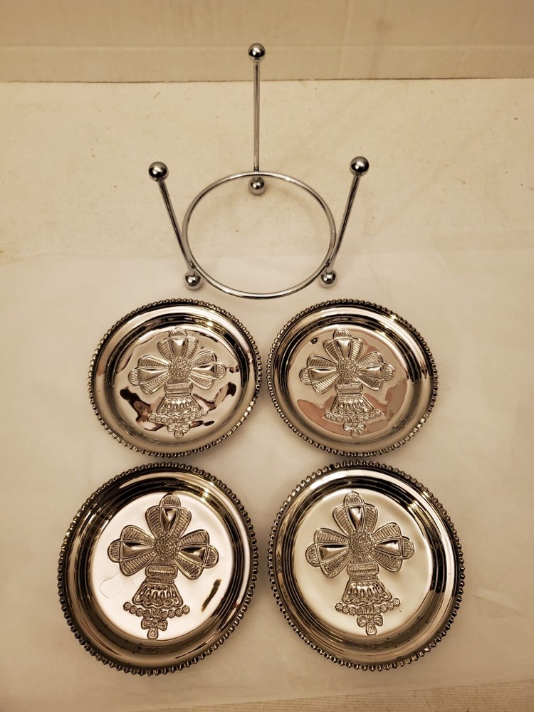 GENUINE SILVER "CHRISTMAS BELL" DRINK COASTERS - PRE OWNED