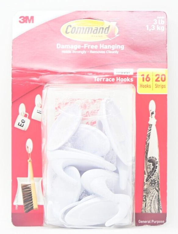 3M Command Indoor Terrace Hooks 16 Hooks/20 Strips (Holds 3 lbs)