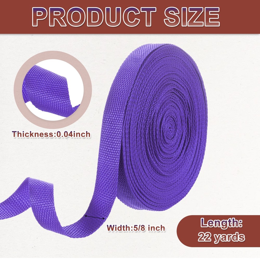 Nylon Webbing Strap, 22 Yards x 3/4" Polypropylene Flat Webbing Strap (Purple)